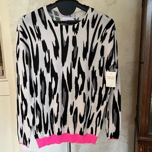 Brodie Cashmere S Ava Leopard Contrast Sweater Khaki with Neon Orange main image 0